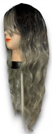 Peruka damska wysokiej jakości - czarno-szara 70 cm